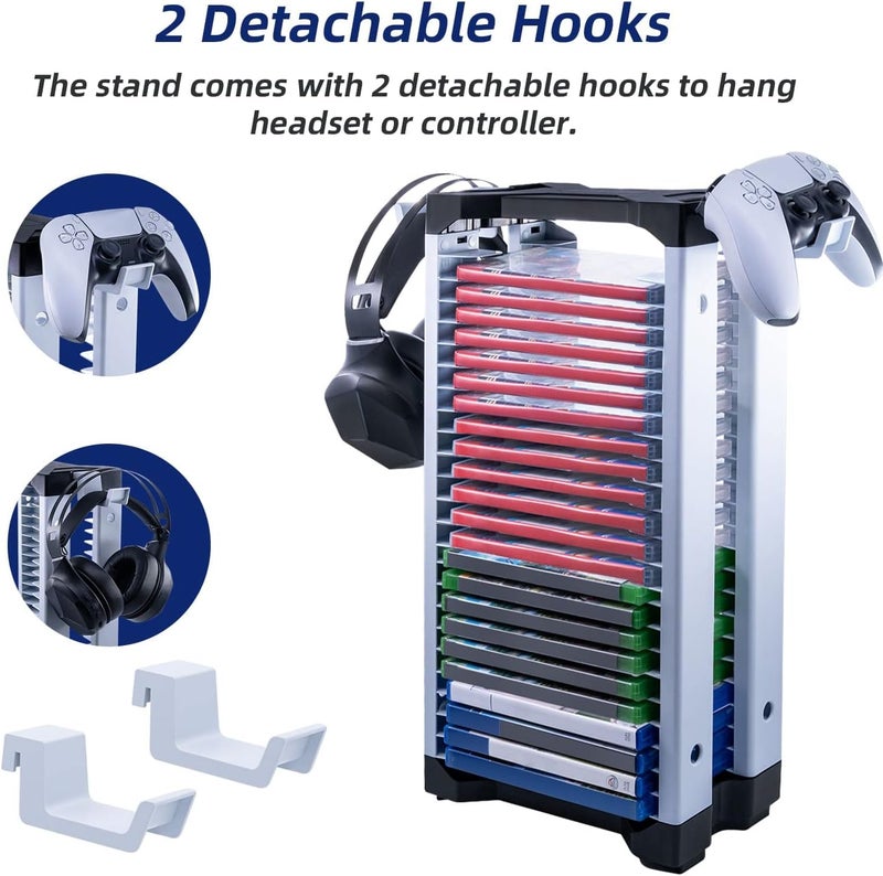 Mcbazel Video Game Storage Stand Tower for PS5/PS4/NS Switch/Switch2/Xbox, Video Game Disk Storage & Controller Headset Holder Kit, Game Disc Holder Vertical Stand Organizer Tower - Image 3